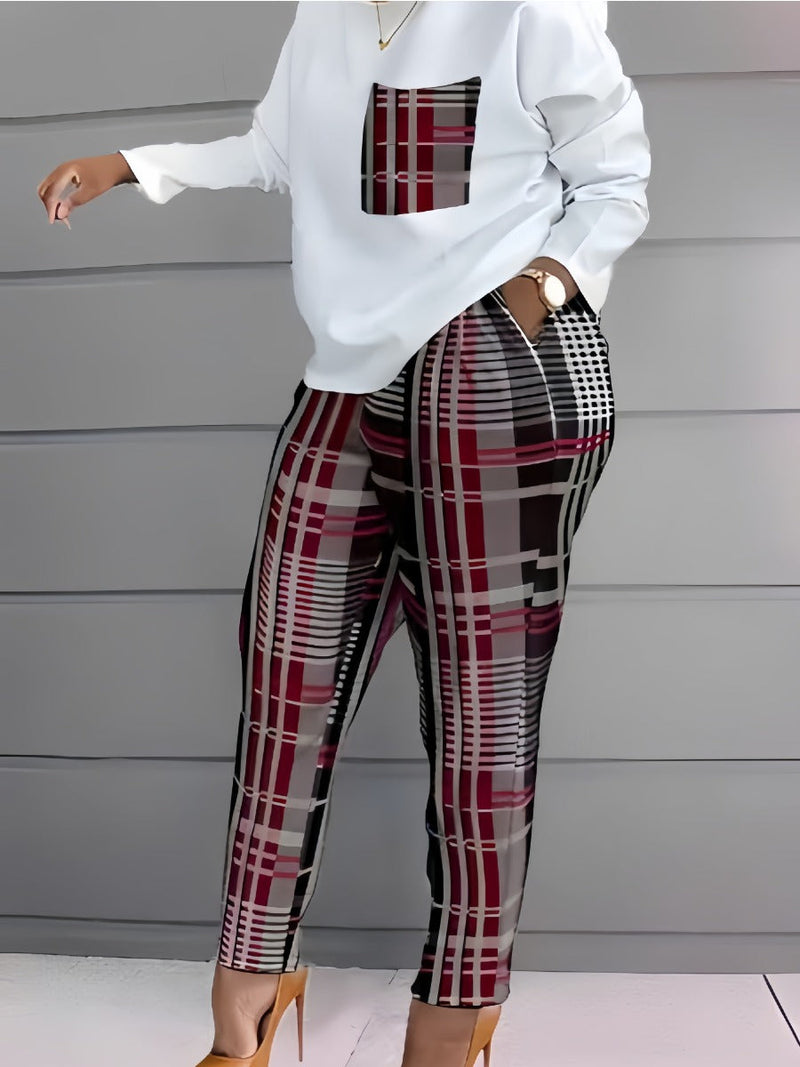 Plaid Print Pocket Design Pants Set Bo2124