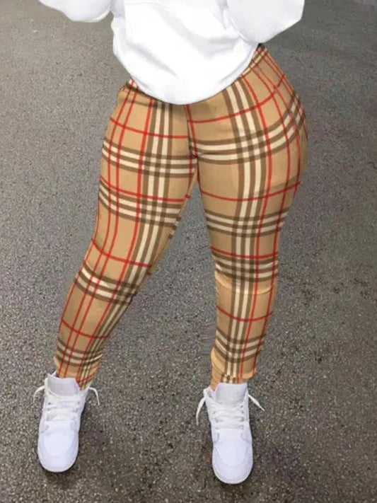 High Waist Plaid Print Pants Ar5068