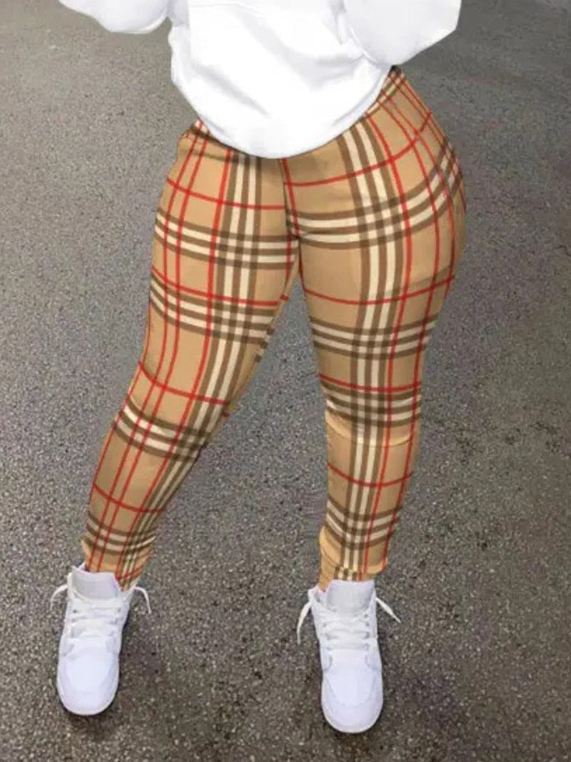 High Waist Plaid Print Pants Ar5068