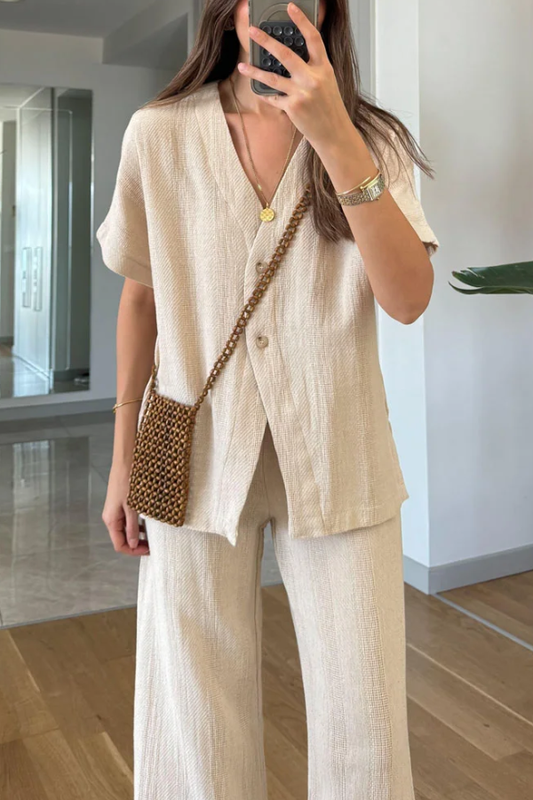 V-neck Short Sleeves \u0026 Pants Two-piece Set
