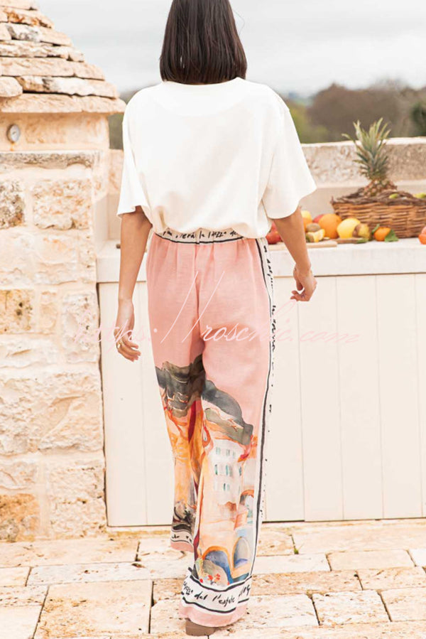 Unique Printed Elastic Waist Vacation Wide Leg Pants
