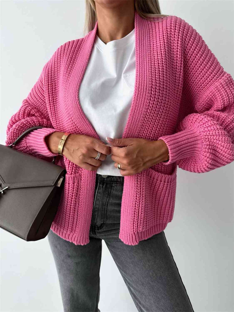 Color V-neck Long-sleeved Knitted Cardigan