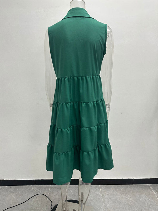 A-line High Waisted Buttoned Pleated Pockets Color Lapel Mini Dresses