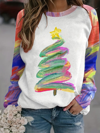 Christmas Tree Print Pullover Sweatshirt Rk6301