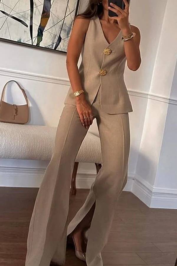 Color Sleeveless Vest \u0026 Suit Pants Two-piece Set