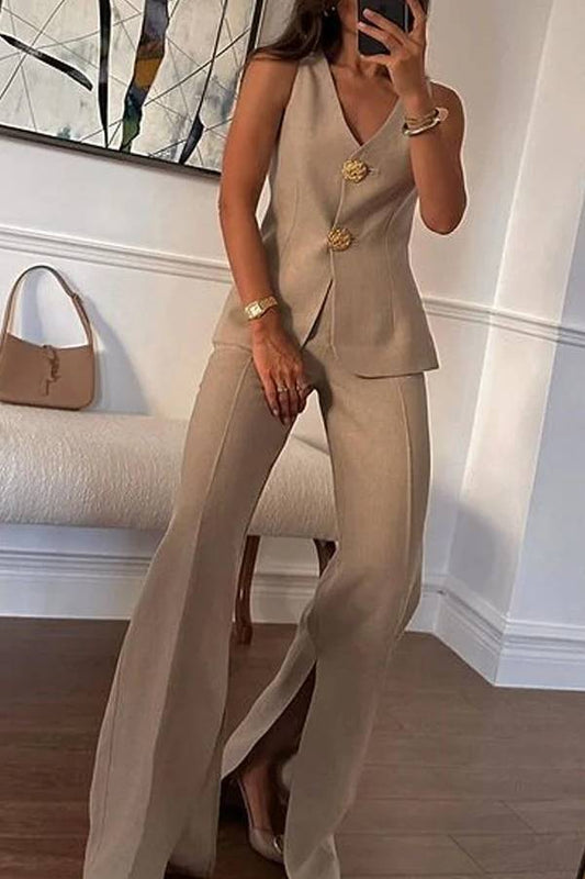 Color Sleeveless Vest & Suit Pants Two-piece Set