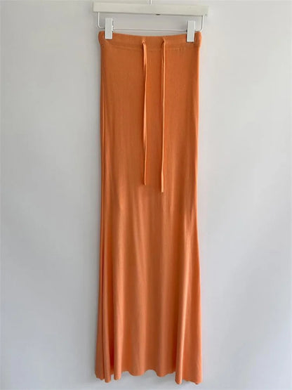 Lace-up Slim High Waist Long Skirt Bandage Autumn Drawstring Female Maxi Skirt