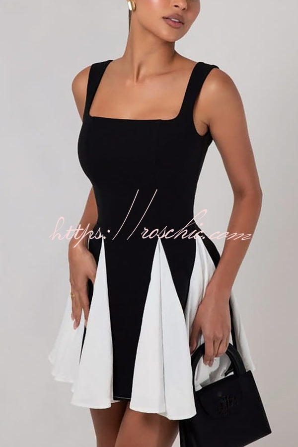 Contrast Stitching Suspenders Slim Mini Dress