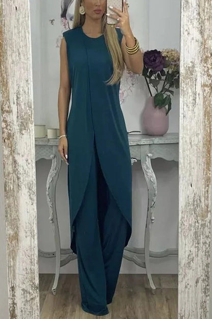 Sleeveless Slit Top Loose Two-piece Set