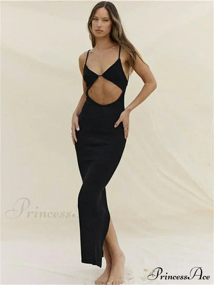Backless Beach Party Sleeveless V Neck Cutout Mini Sun Split Wrap Maxi Dress