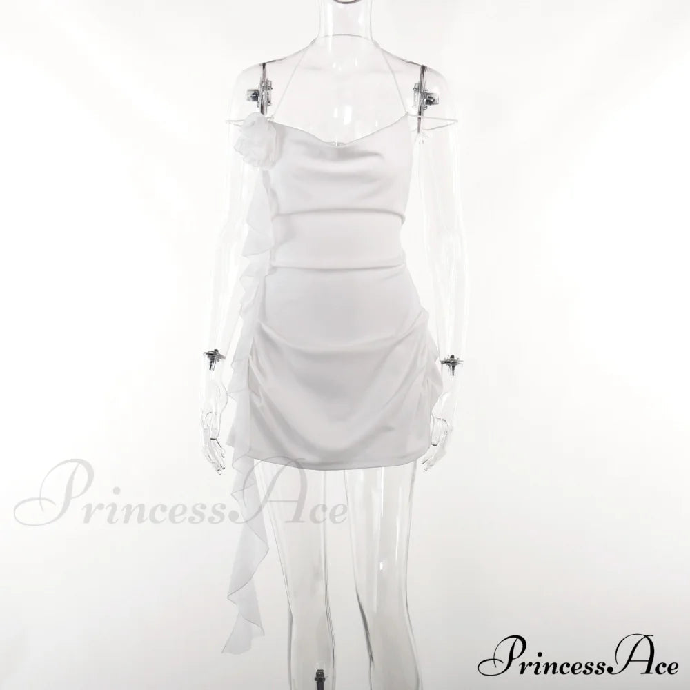 Backless Cowl Neck Charming Flower Frill Mini Dress