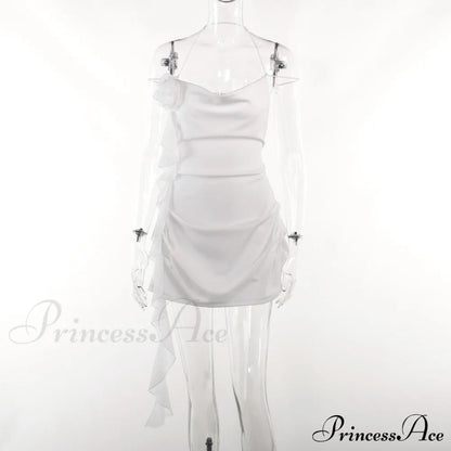 Backless Cowl Neck Charming Flower Frill Mini Dress