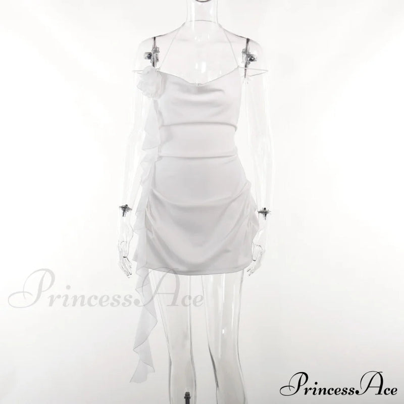 Backless Cowl Neck Charming Flower Frill Mini Dress