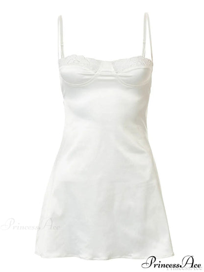 Backless Lace Paneled Satin Mini Dress