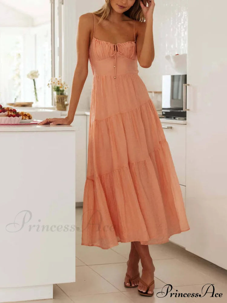 Backless Lace-up Sleeveless Charming Patchwork Slip Dress