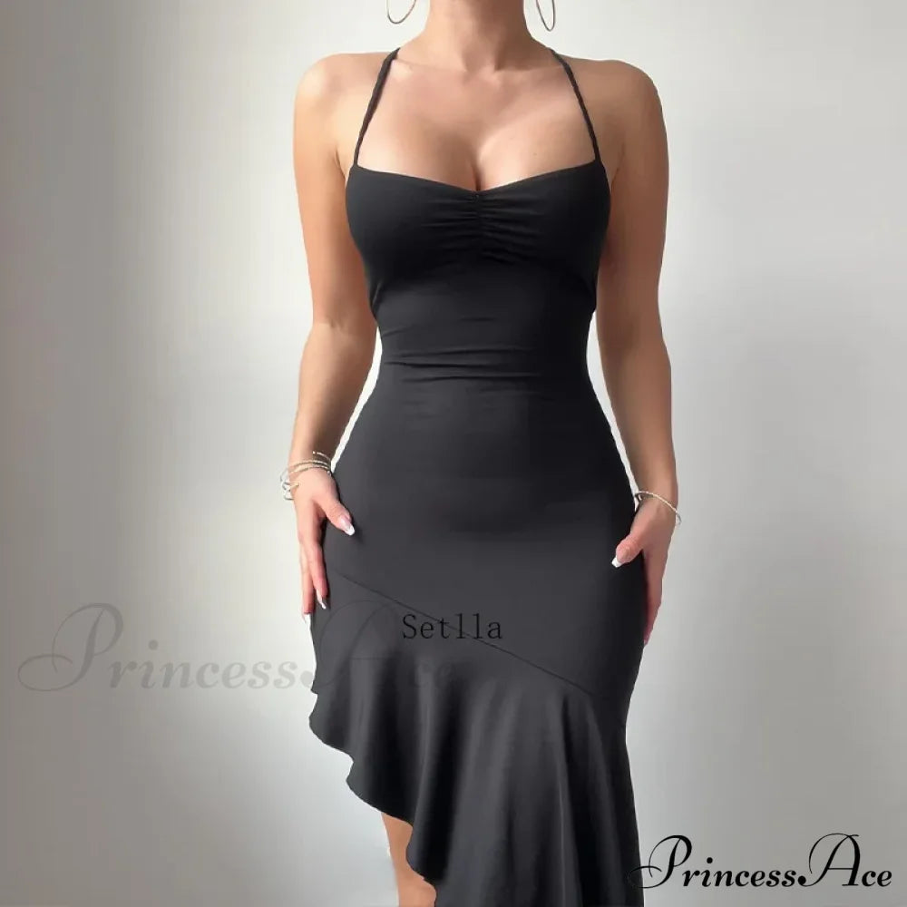 Backless Ruffle Tie Detail Sleeveless Es Summer Midi Dress