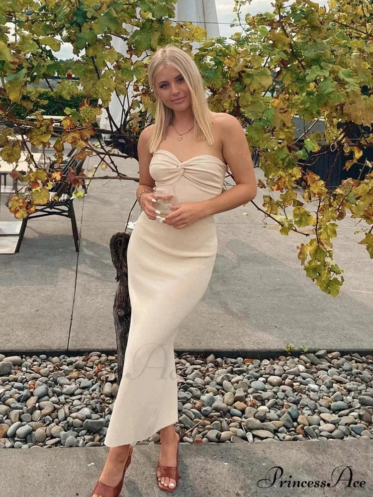 Backless Twist Knitted Outfits Maxi Dress