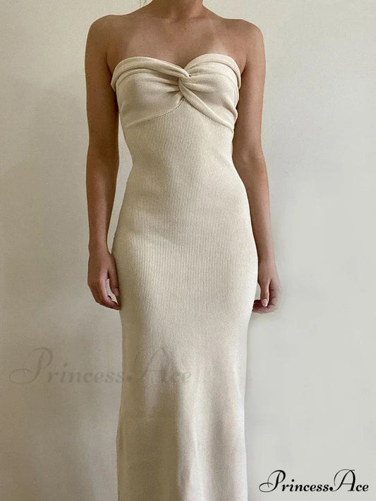 Backless Twist Knitted Outfits Maxi Dress