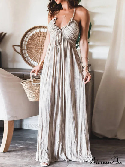 Backless U-neck Stylish Suspender Maxi Dress