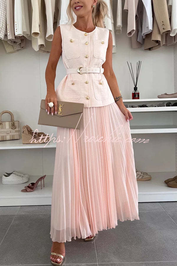 Relaxed and Pleated Tulle Side Zipper A-line Maxi Skirt