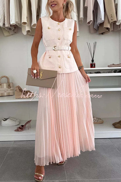 Relaxed and Pleated Tulle Side Zipper A-line Maxi Skirt