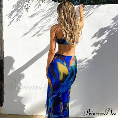 Bandage Slit Ruffle Plunge V-neck for Club Party Print Sunsummer Midi Dress