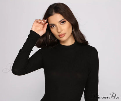 Basic Babe Ribbed Charming Knit Mini Dress