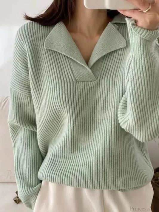 Basic Warm Green Oversized Loose White Christmas Sweater