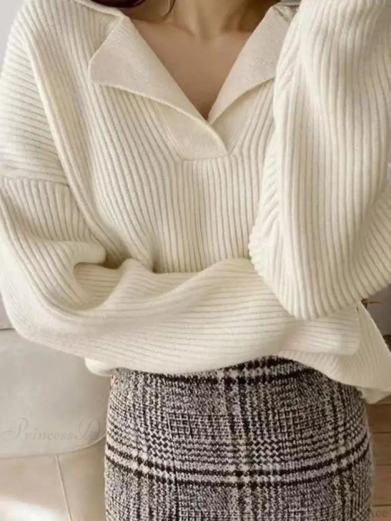Basic Warm Green Oversized Loose White Christmas Sweater