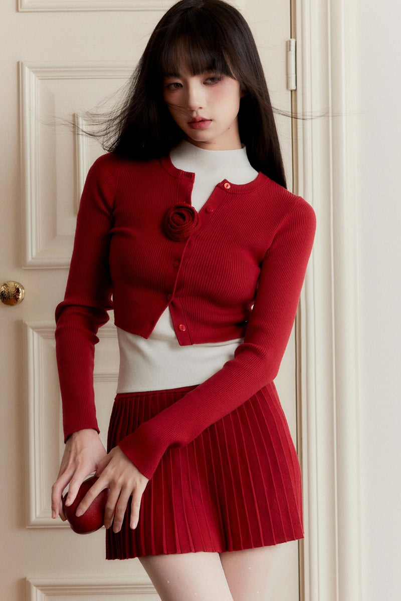 Red Rose Cropped Cardigan Set-up