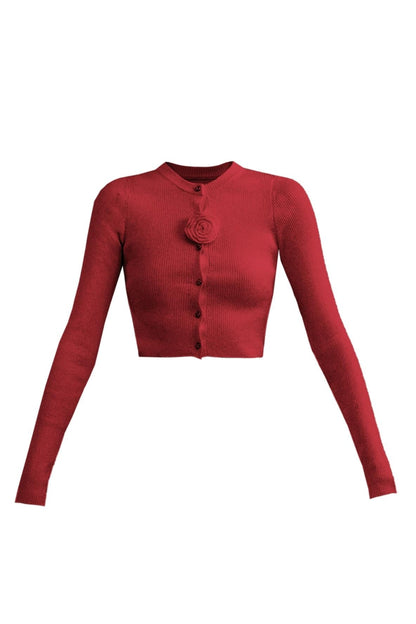 Red Rose Cropped Cardigan Set-up