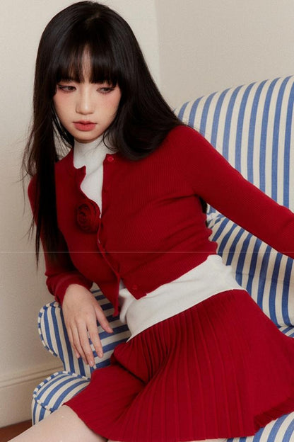 Red Rose Cropped Cardigan Set-up