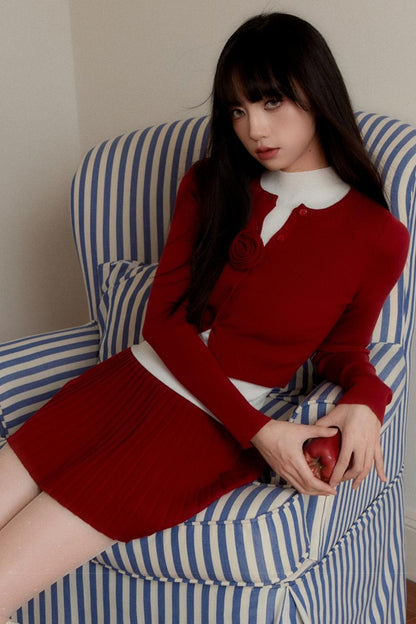 Red Rose Cropped Cardigan Set-up