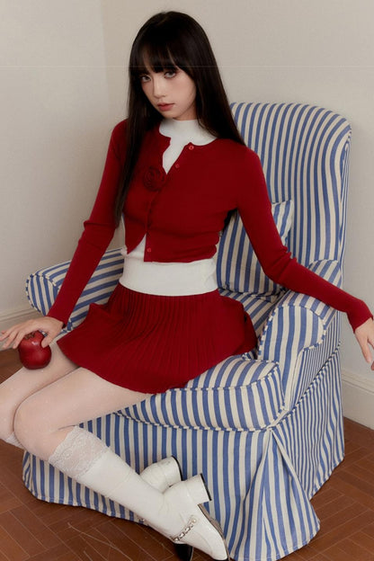 Red Rose Cropped Cardigan Set-up
