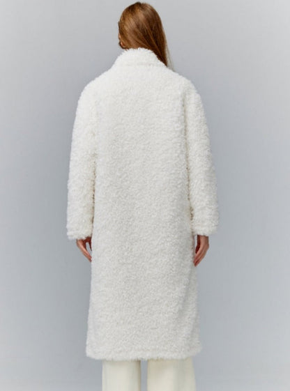 Luxurious White Teddy Bear Coat: Double-breasted Faux Fur Longline Outerwear