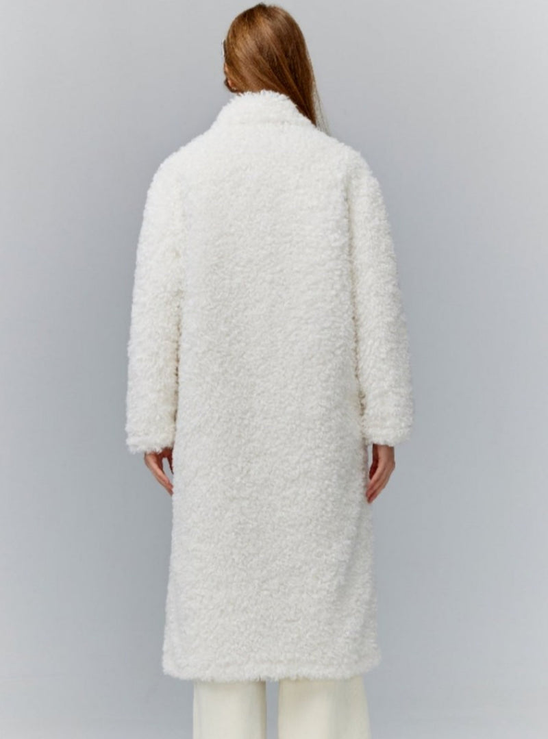 Luxurious White Teddy Bear Coat: Double-breasted Faux Fur Longline Outerwear