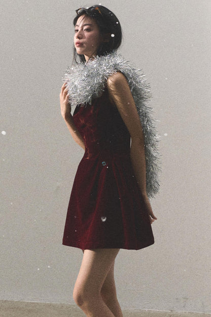 Velvet Embroidered Mini Dress