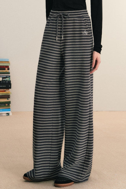Striped Wide-leg Lounge Pants - Drawstring Waist Palazzo Trousers