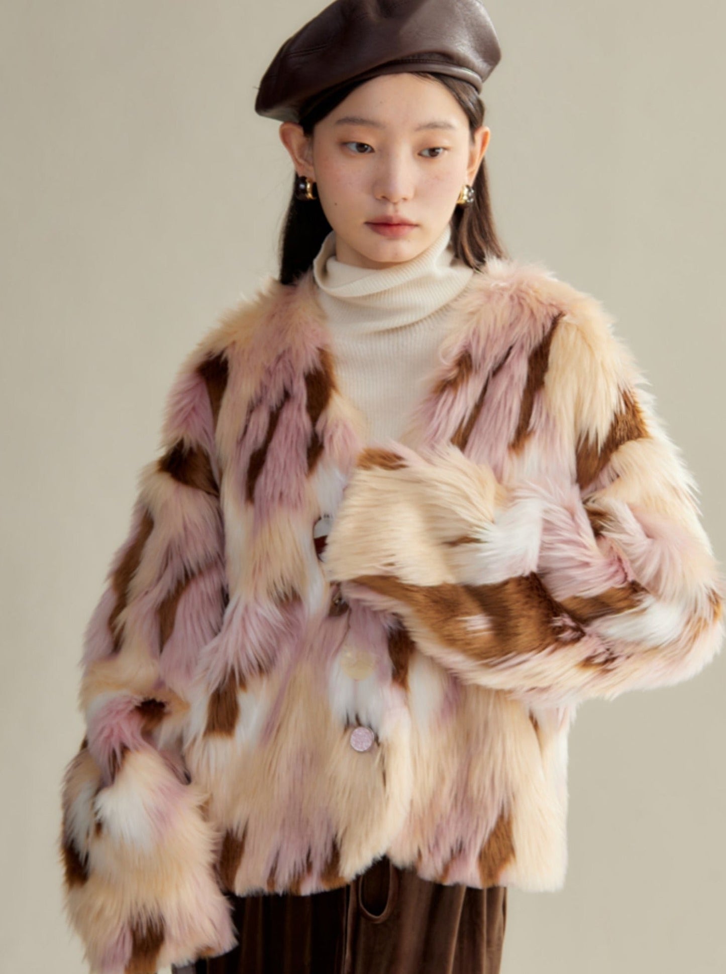 Multi-colored Faux Fur Statement Coat