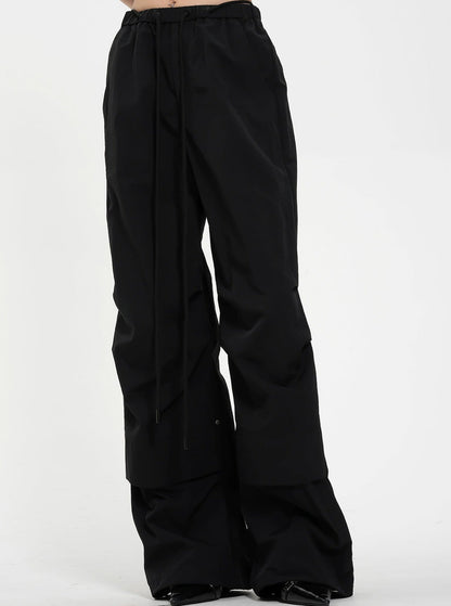 High-waisted Wide Leg Trousers - Black Pleated Front Palazzo Pants