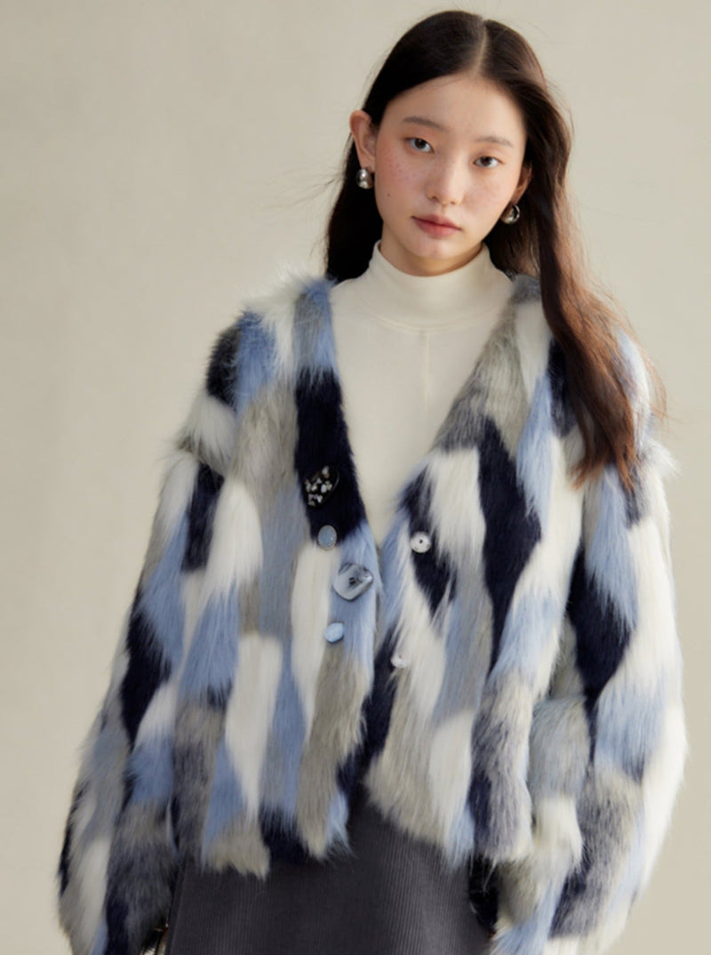 Multi-colored Faux Fur Statement Coat