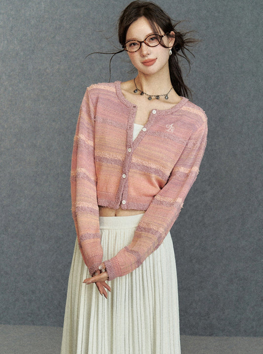 Cropped Pastel Cardigan - Sheer Knit Button-up Sweater