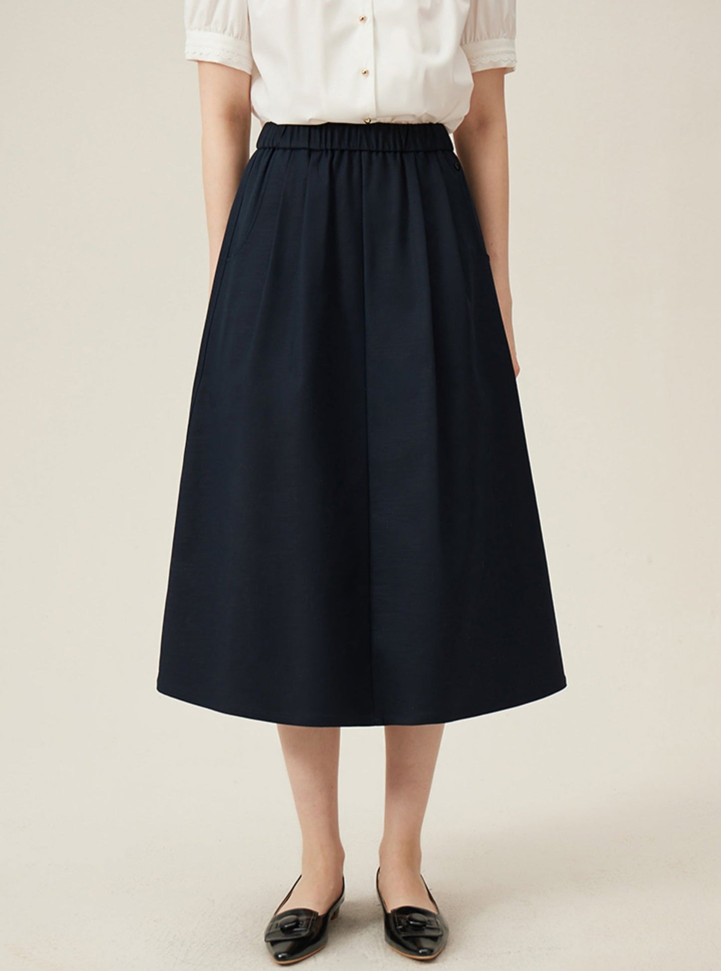 Preppy Elastic Midi Skirt - White A-line Tennis Skirt