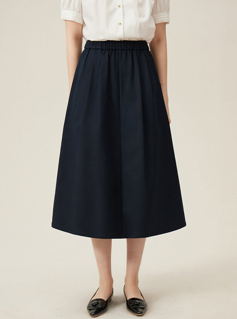 Preppy Elastic Midi Skirt - White A-line Tennis Skirt