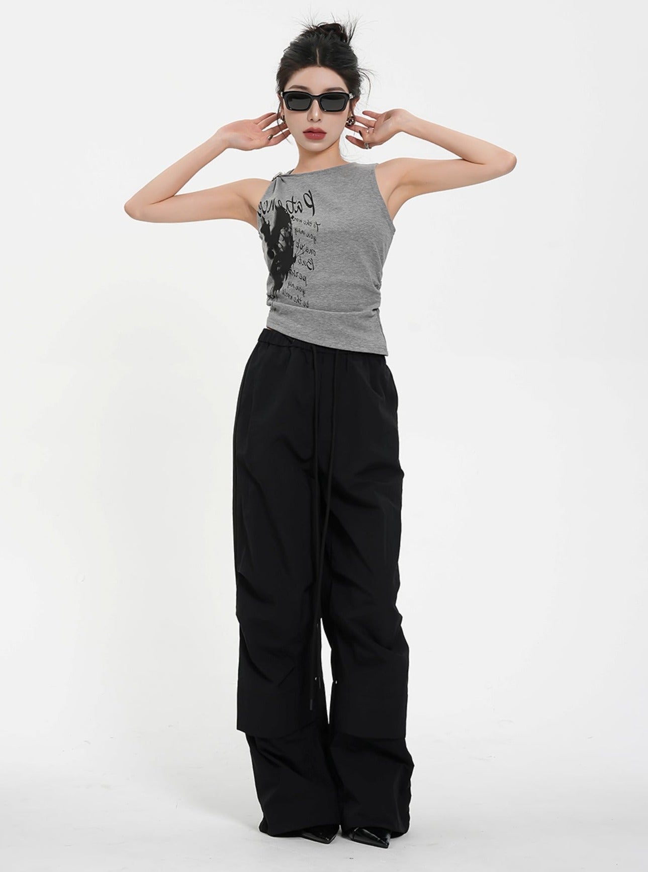 High-waisted Wide Leg Trousers - Black Pleated Front Palazzo Pants