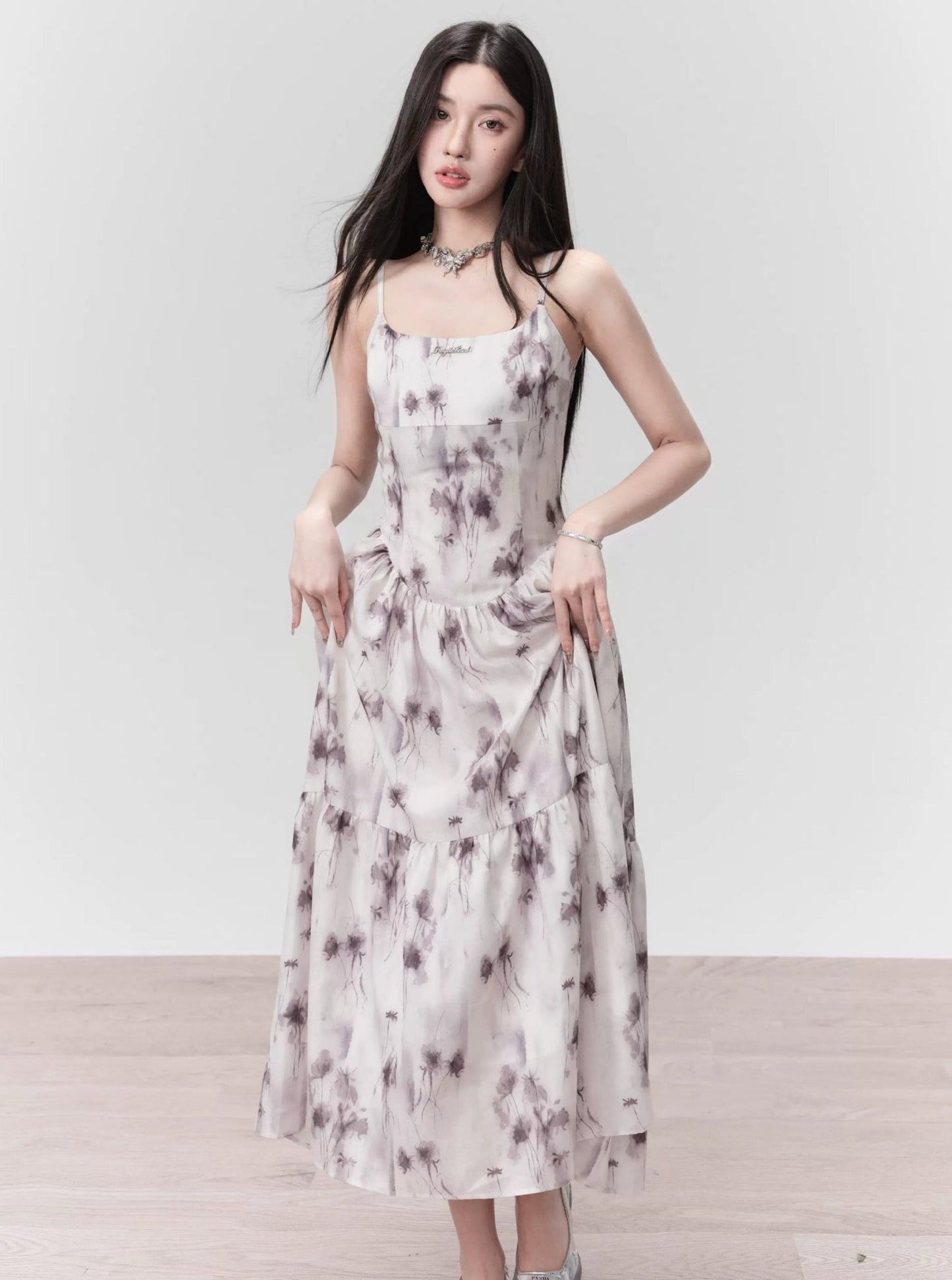 Ethereal Spaghetti Strap Midi Dress in Lavender Mist