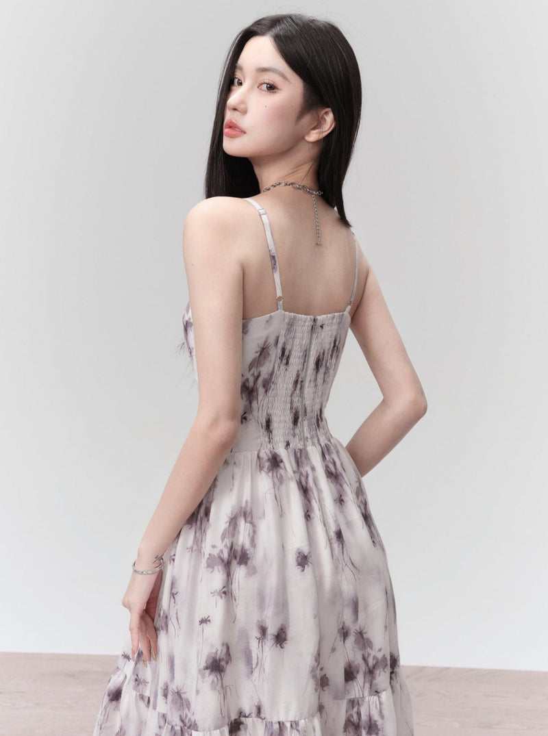 Ethereal Spaghetti Strap Midi Dress in Lavender Mist