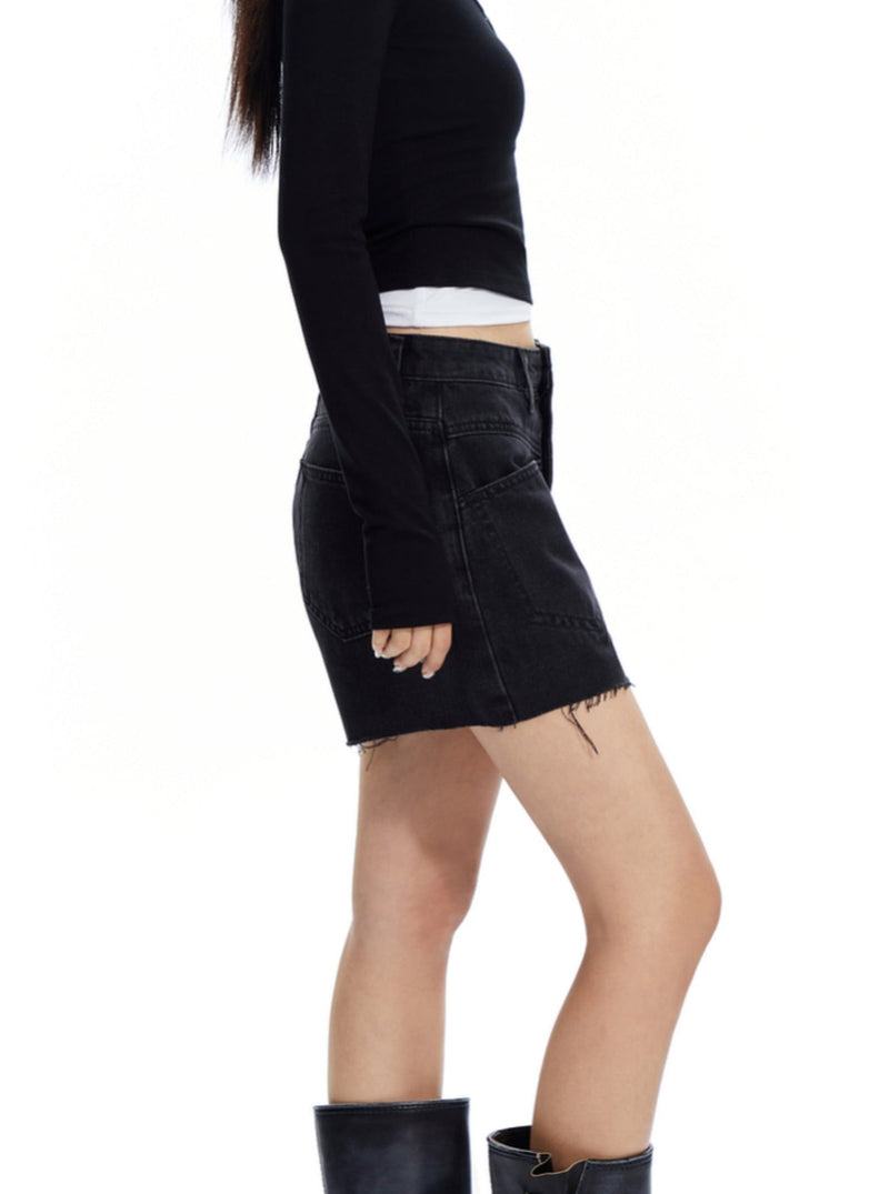 High-waisted Denim Shorts With Unique Waistband Detail