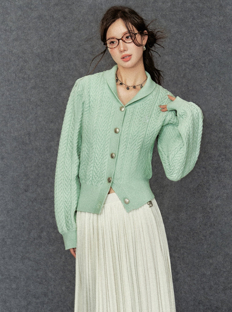 Cozy Cable Knit Cardigan: Classic V-neck Button-up Sweater With Embroidered Logo
