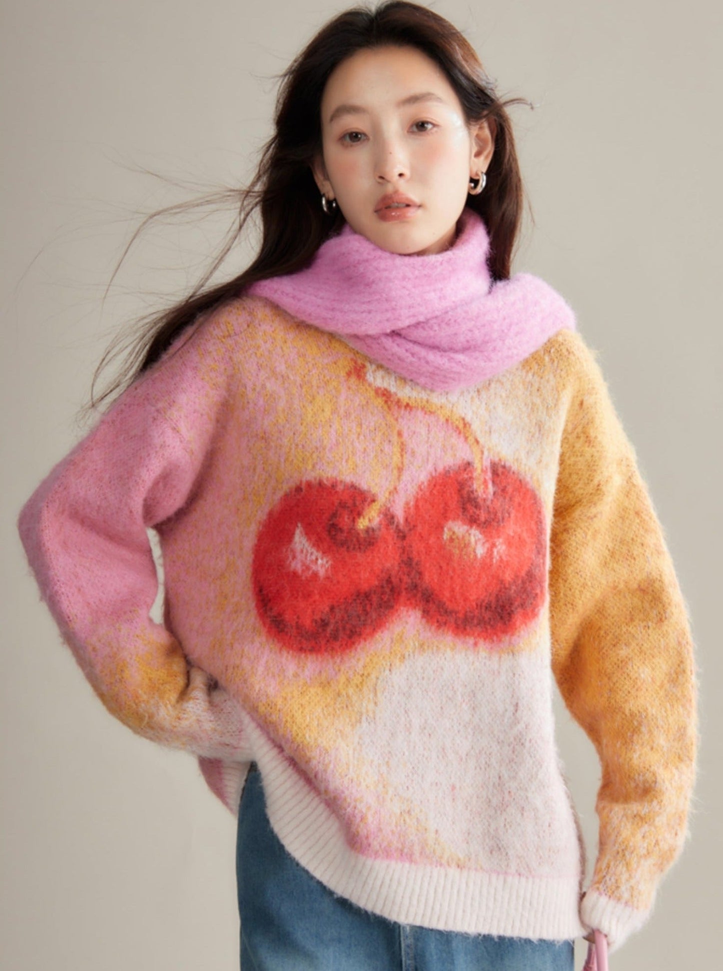 Cherry Sweet Mohair-textured Sweater